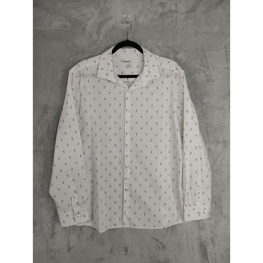 Bar III Mens XL Slim Fit Stretch Organic Cotton Floral Button Down Shirt White
